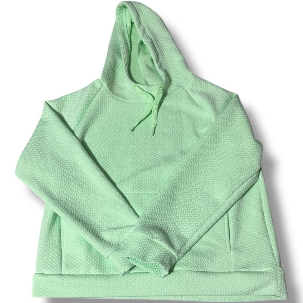 Lively Mint Green Quilted Long Sleeve Lightweight Front Pocket Hooded Sweatshirt - Picture 7 of 15